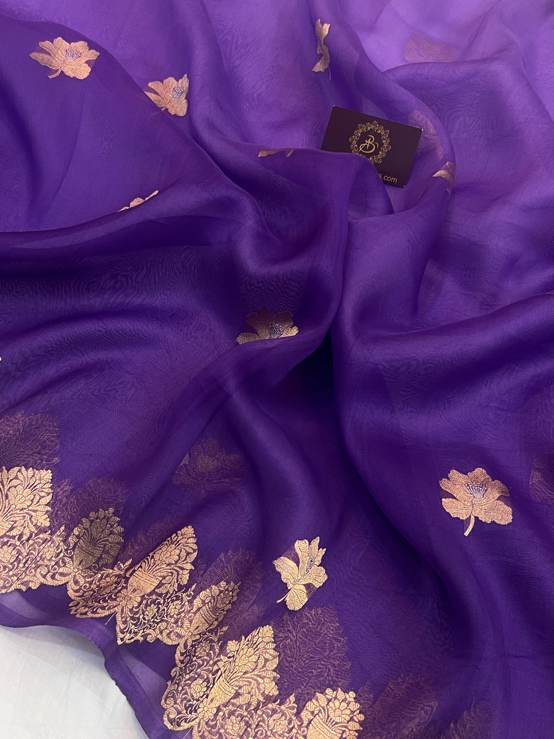 Purple Shaded Pure Kora Silk Handloom Banarasi Saree