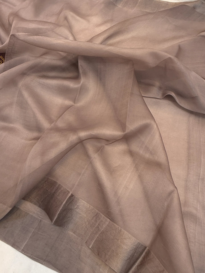 Grey Pure Kora Silk Handloom Banarasi Saree