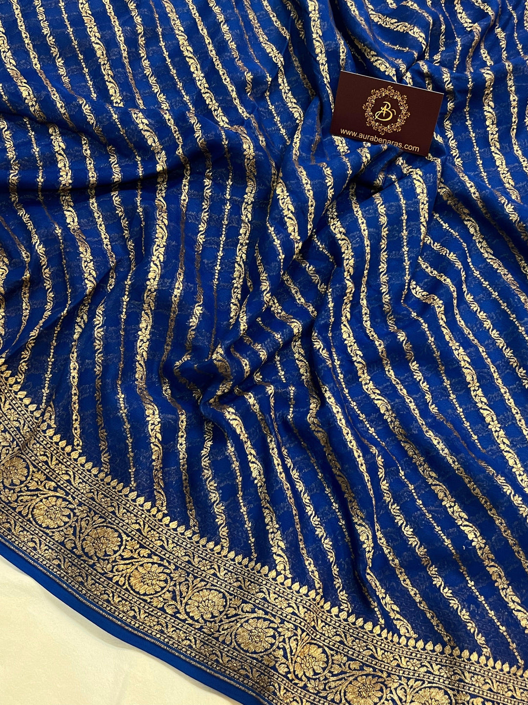 Teal Blue Banarasi Handloom Pure Georgette Silk Saree - Aura Benaras