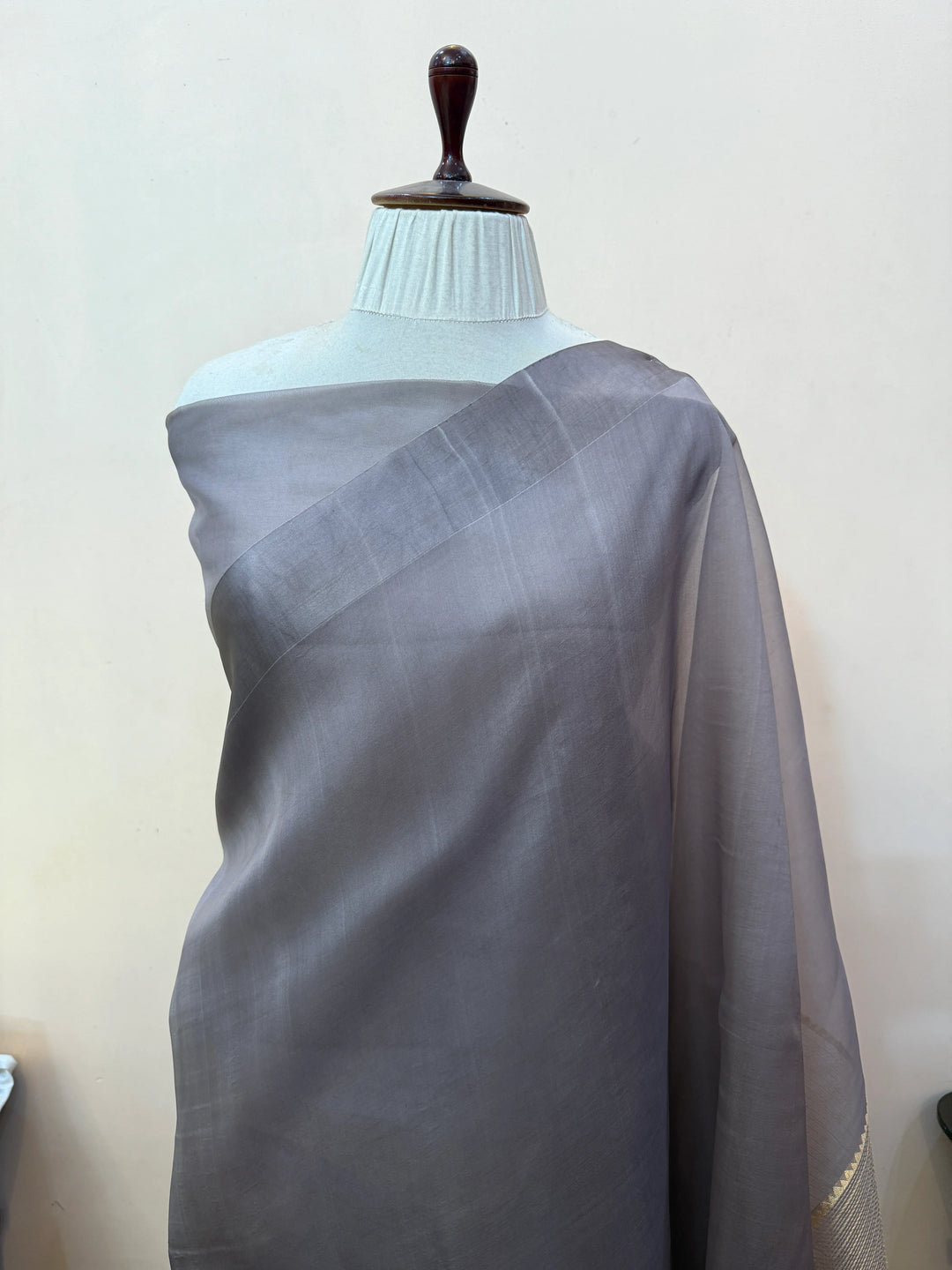 Grey Pure Kora Silk Handloom Banarasi Saree