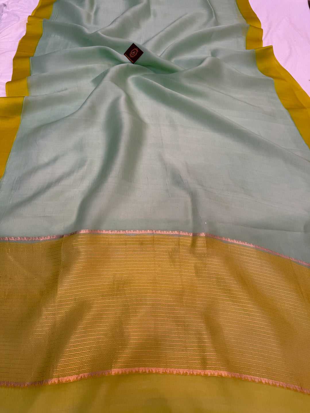 Sea Green Pure Kora Silk Handloom Banarasi Saree