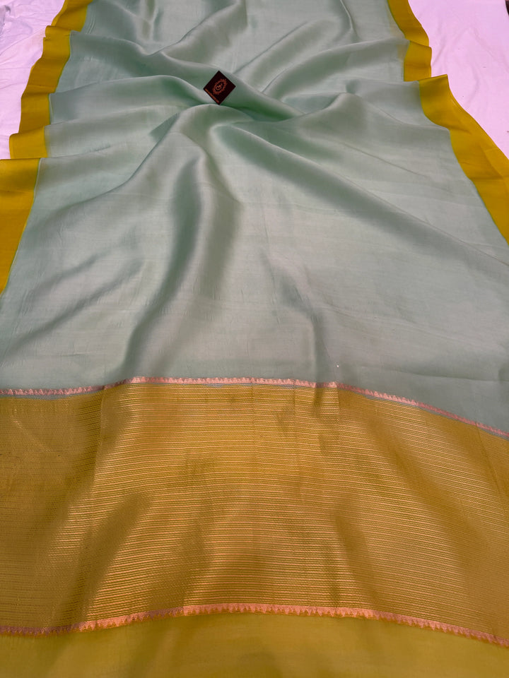 Sea Green Pure Kora Silk Handloom Banarasi Saree