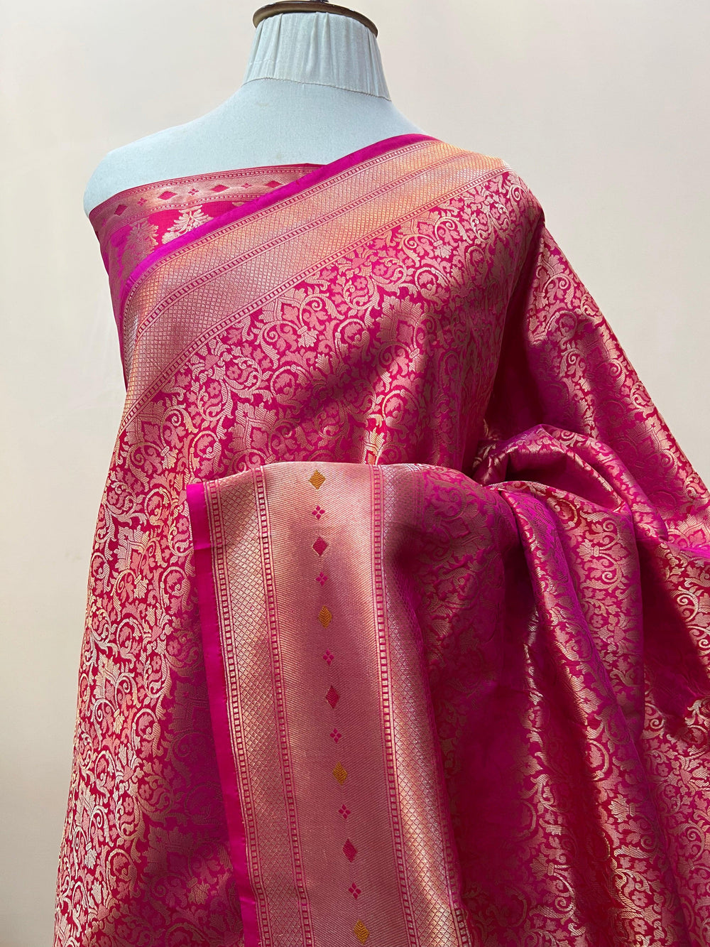 Pure Katan silk handloom Banarasi saree with golden geometric brocade and Meenakari designer border