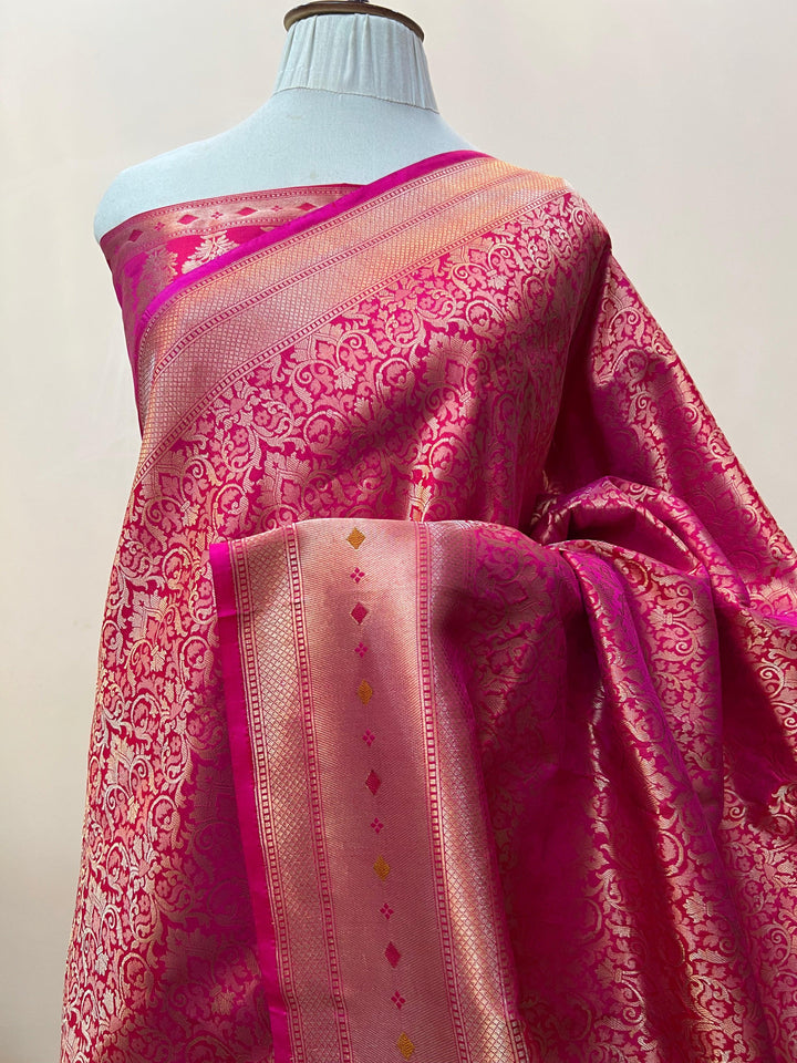 Pure Katan silk handloom Banarasi saree with golden geometric brocade and Meenakari designer border