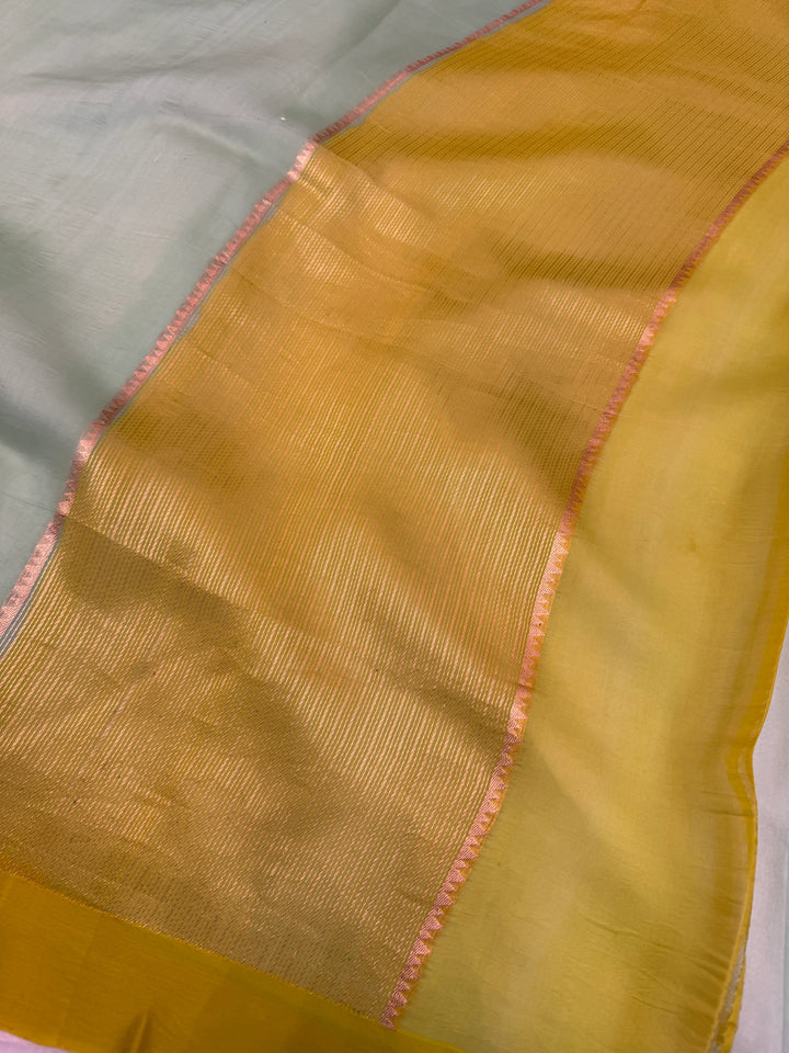 Sea Green Pure Kora Silk Handloom Banarasi Saree