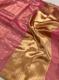 Rose Pink Banarasi Handloom Organza Tissue Silk Saree - Aura Benaras