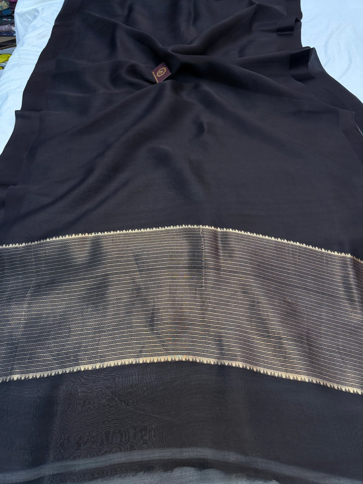 Black Pure Kora Silk Handloom Banarasi Saree