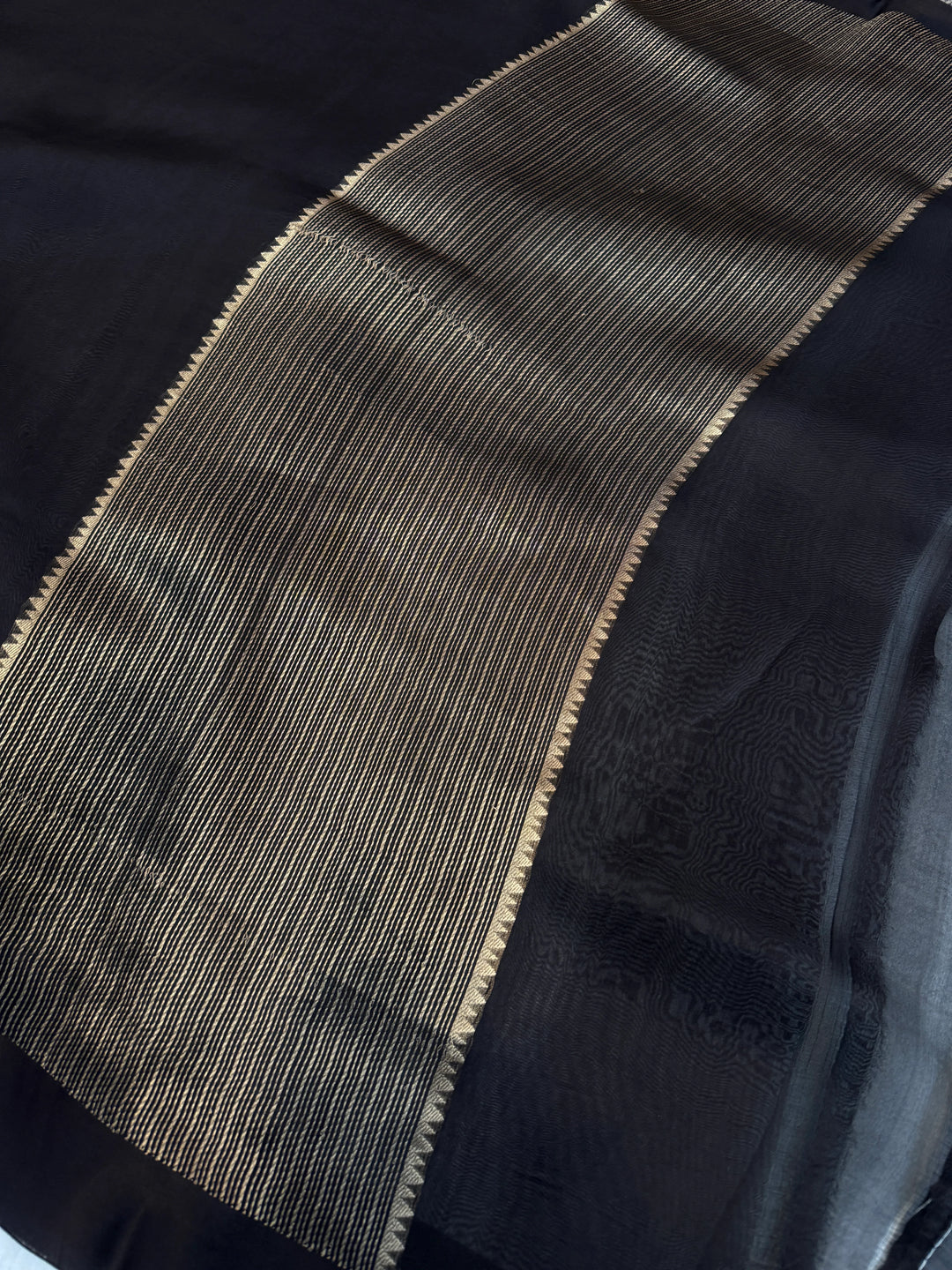 Black Pure Kora Silk Handloom Banarasi Saree