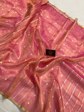 Rose Pink Banarasi Handloom Organza Tissue Silk Saree - Aura Benaras