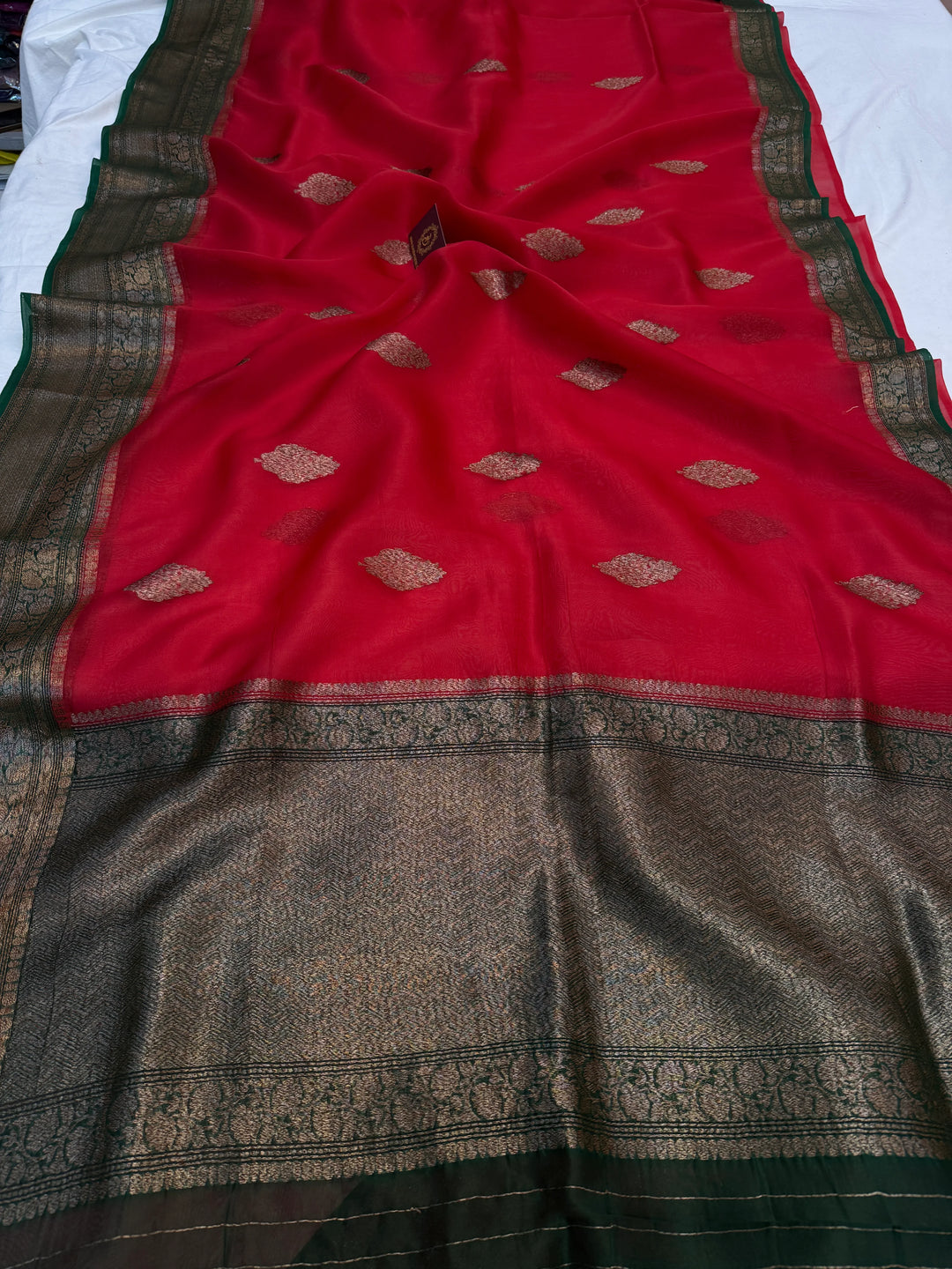 Red Pure Kora Silk Handloom Banarasi Saree
