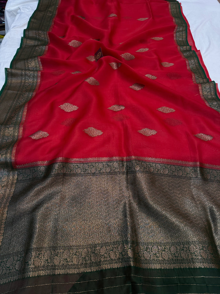 Red Pure Kora Silk Handloom Banarasi Saree