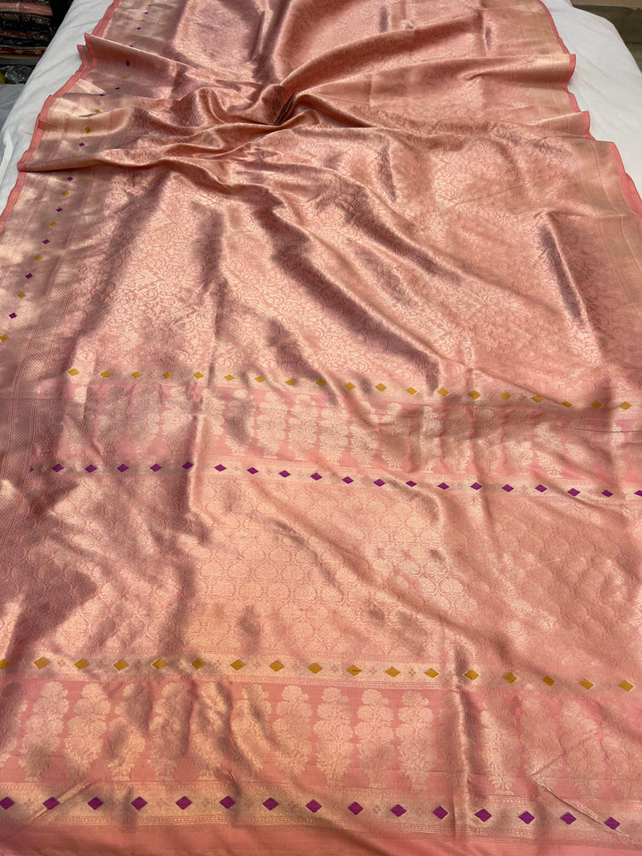 Pure Katan silk handloom Banarasi saree with golden geometric brocade and Meenakari designer border