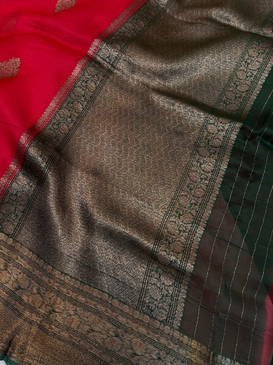 Red Pure Kora Silk Handloom Banarasi Saree