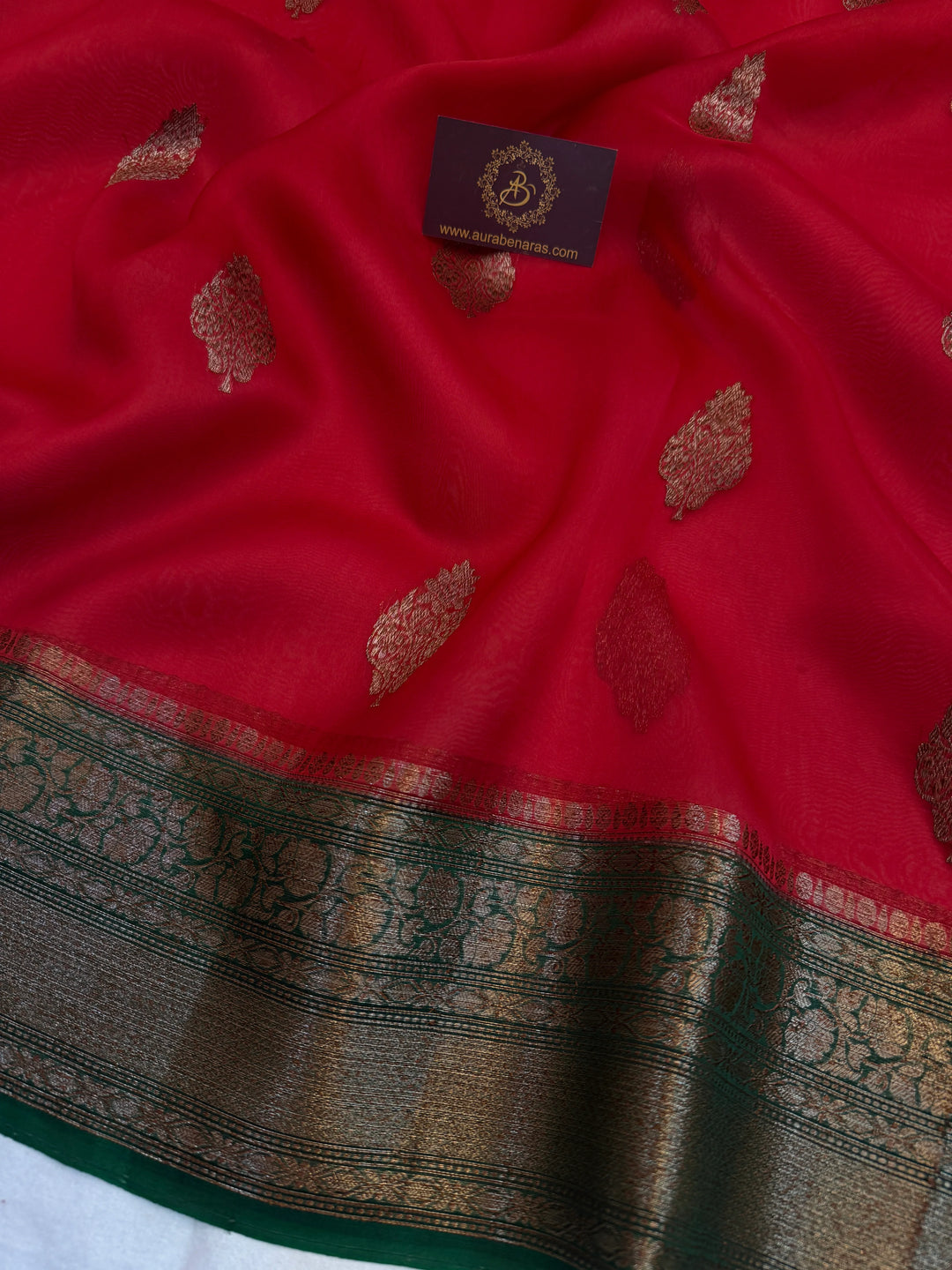Red Pure Kora Silk Handloom Banarasi Saree