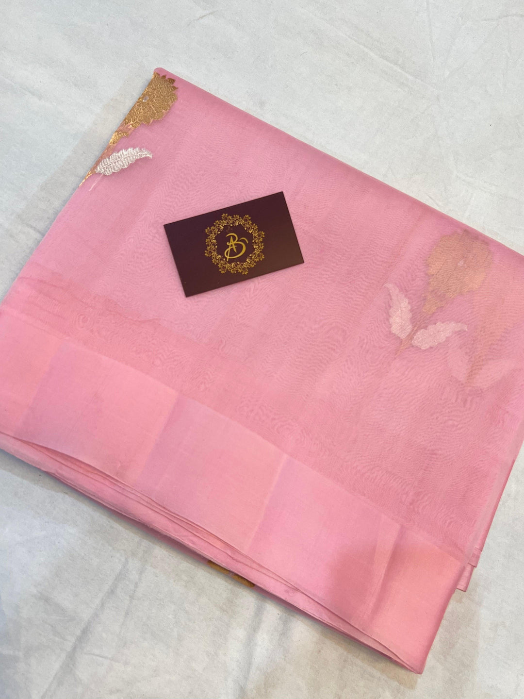 Baby Pink Banarasi Handloom Kora Silk Saree - Aura Benaras