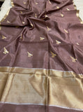 Pastel Brown Pure Banarasi Handloom Silk Saree - Aura Benaras