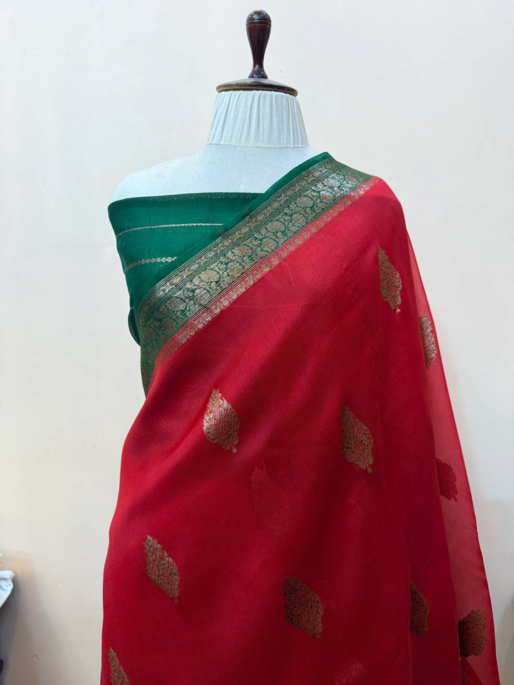 Red Pure Kora Silk Handloom Banarasi Saree