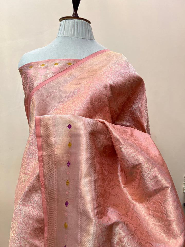 Pure Katan silk handloom Banarasi saree with golden geometric brocade and Meenakari designer border