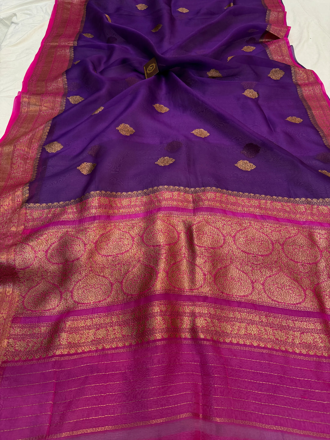 Purple Pure Kora Silk Handloom Banarasi Saree