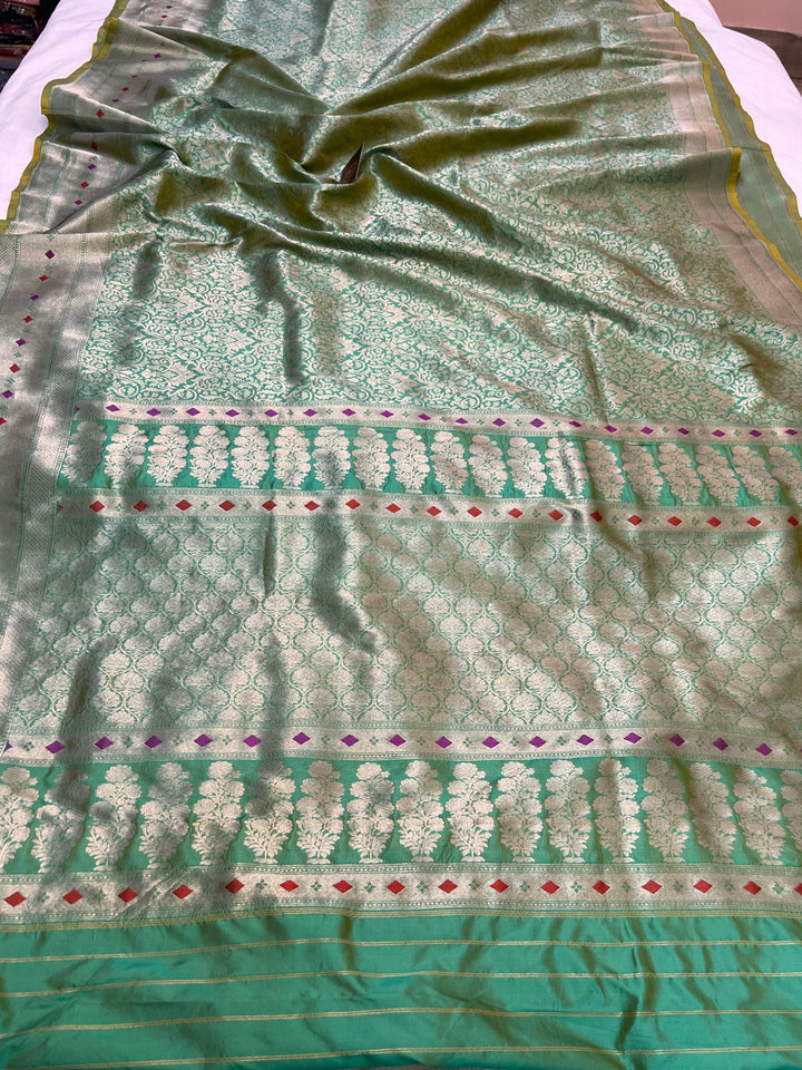 Pure Katan silk handloom Banarasi saree with golden geometric brocade and Meenakari designer border
