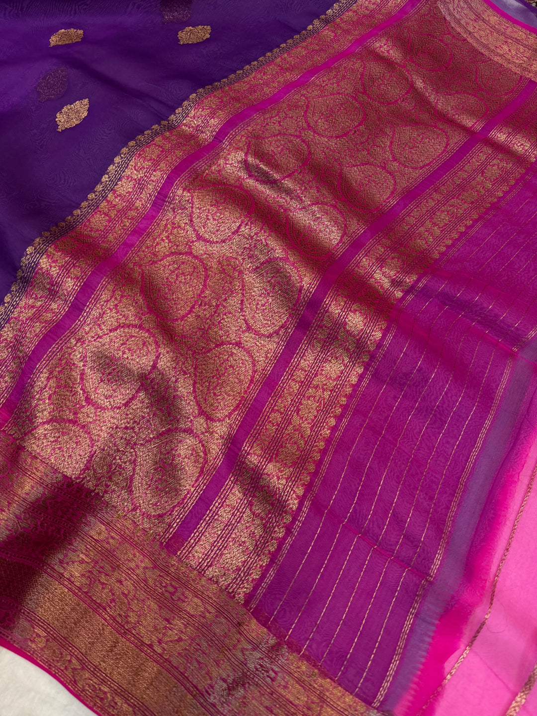 Purple Pure Kora Silk Handloom Banarasi Saree