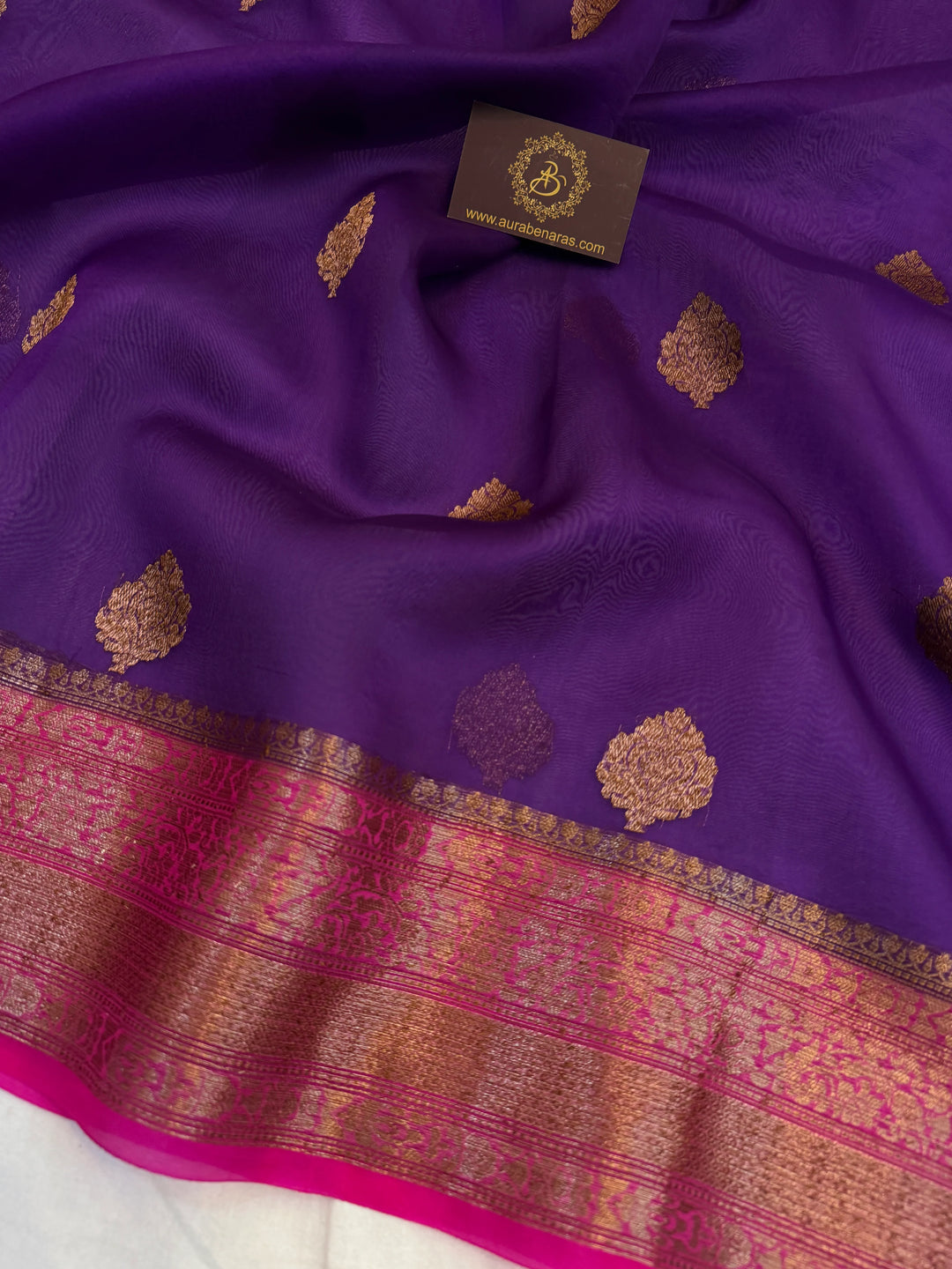Purple Pure Kora Silk Handloom Banarasi Saree