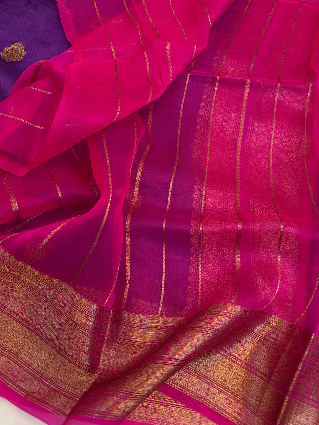 Purple Pure Kora Silk Handloom Banarasi Saree