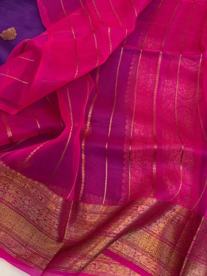 Purple Pure Kora Silk Handloom Banarasi Saree