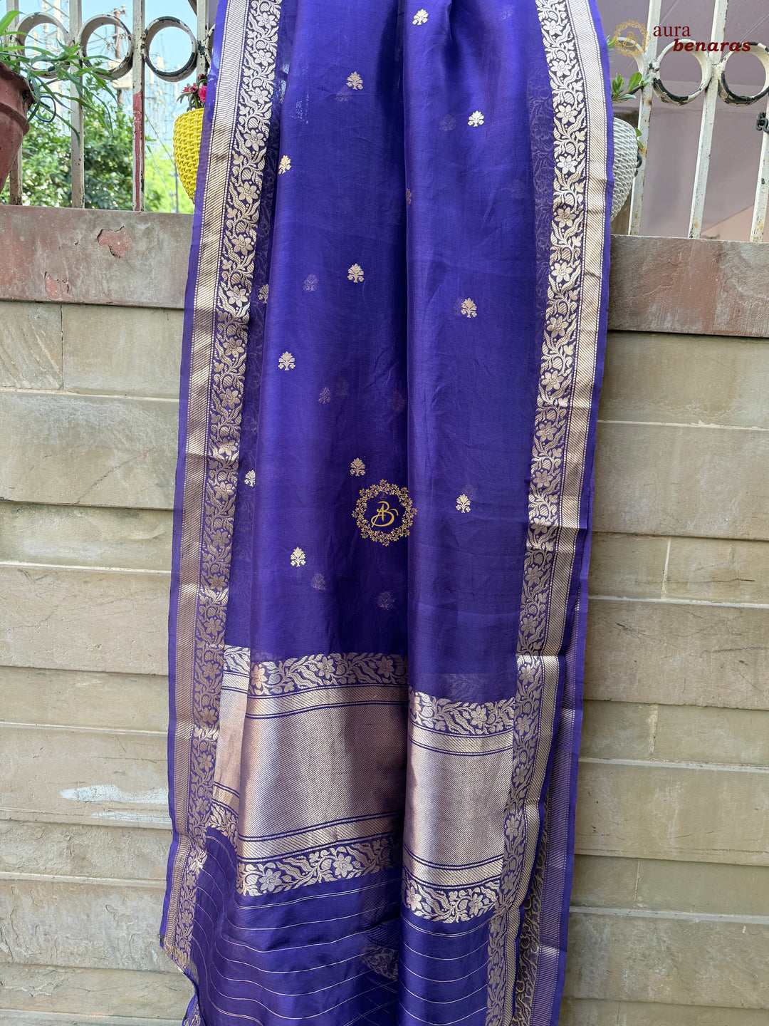 Purple Kora Silk Banarasi Dupatta with Kadhwa Zari Work