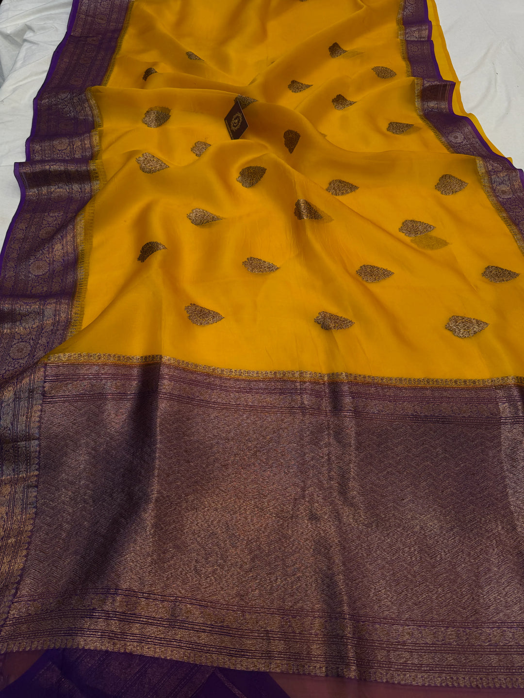 Yellow Pure Kora Silk Handloom Banarasi Saree