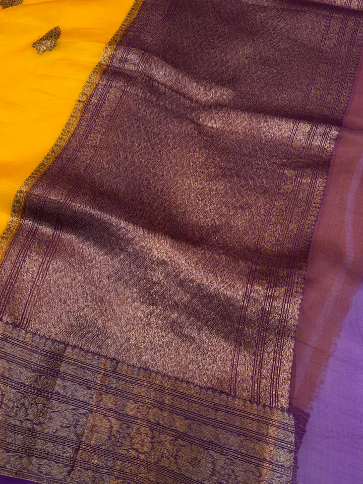 Yellow Pure Kora Silk Handloom Banarasi Saree