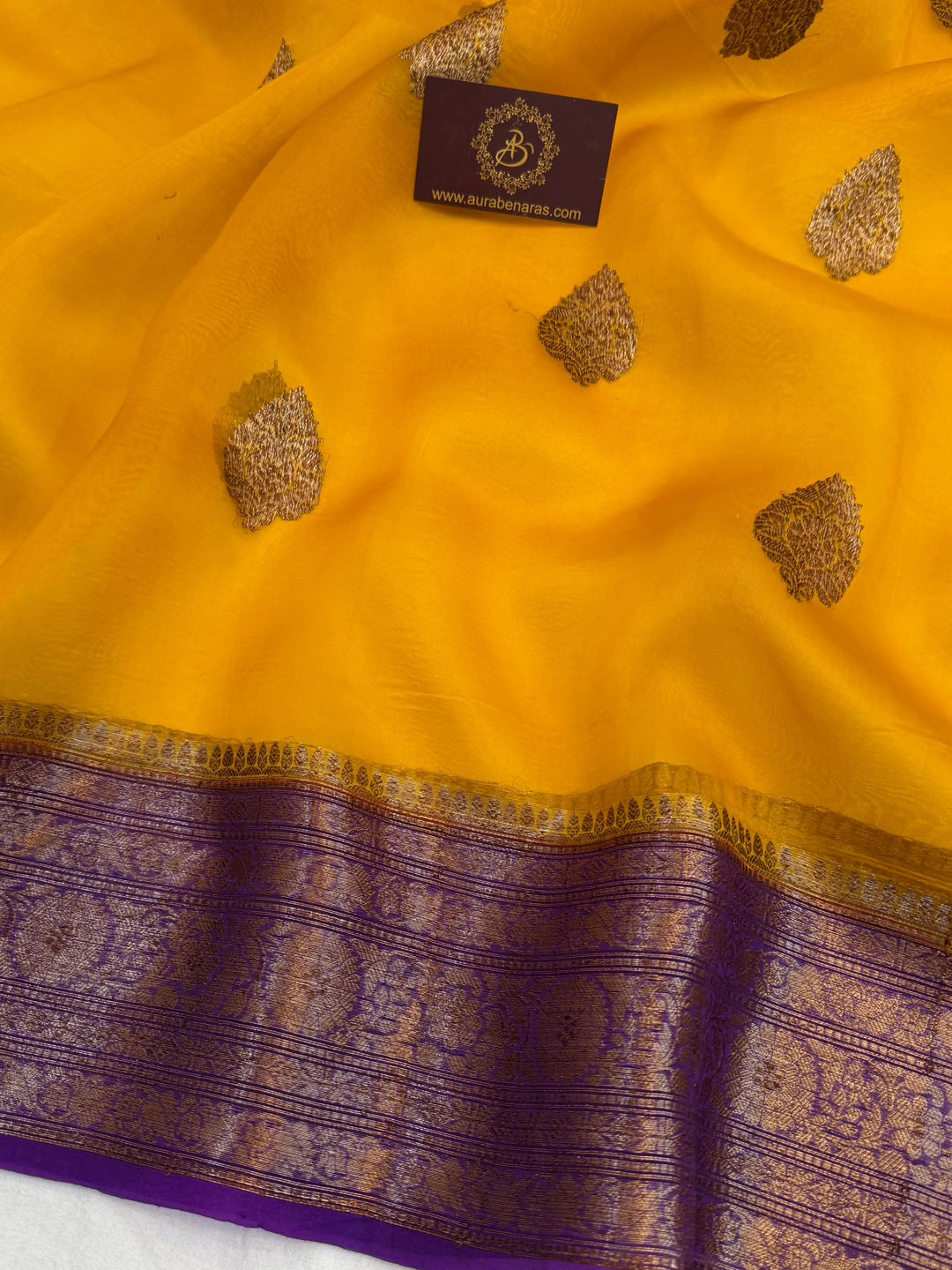 Yellow Pure Kora Silk Handloom Banarasi Saree