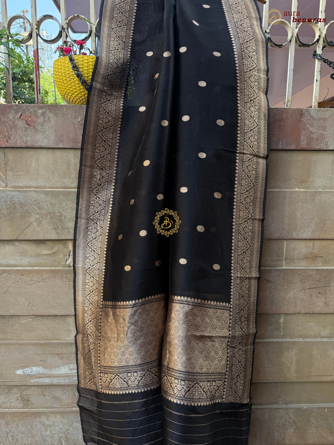 Black Kora Silk Banarasi Dupatta with Kadhwa Zari Work