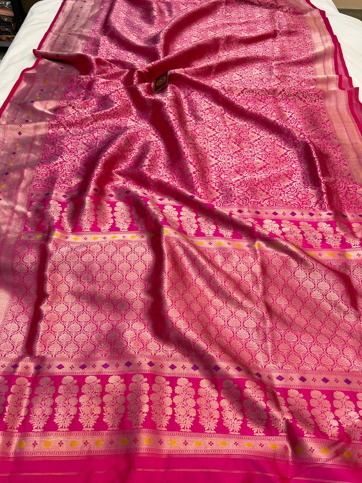 Pure Katan silk handloom Banarasi saree with golden geometric brocade and Meenakari designer border