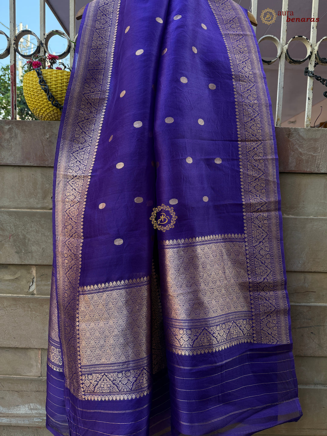 Purple Kora Silk Banarasi Dupatta with Kadhwa Zari Work