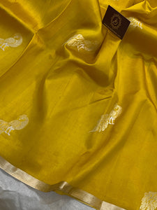 Mustard Yellow Pure Banarasi Handloom Silk Saree - Aura Benaras