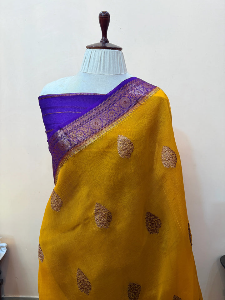 Yellow Pure Kora Silk Handloom Banarasi Saree