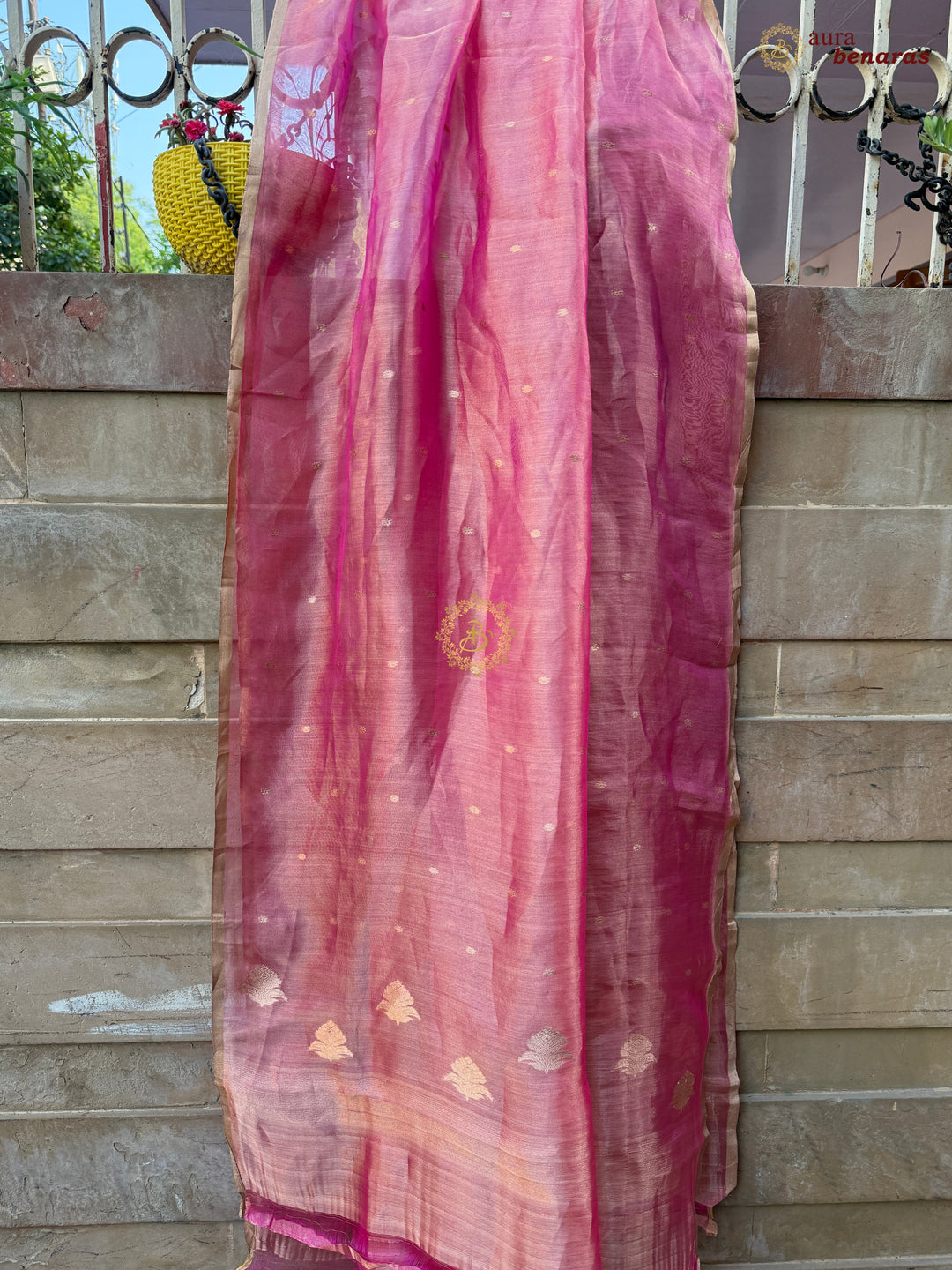 Rose Pink Kora Silk Banarasi Dupatta with Kadhwa Zari Work
