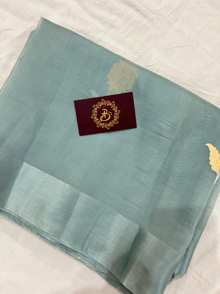 Blue Banarasi Handloom Kora Silk Saree - Aura Benaras