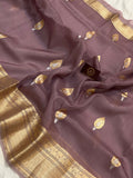 Dusky Lavender Pure Banarasi Handloom Kora Silk Saree - Aura Benaras