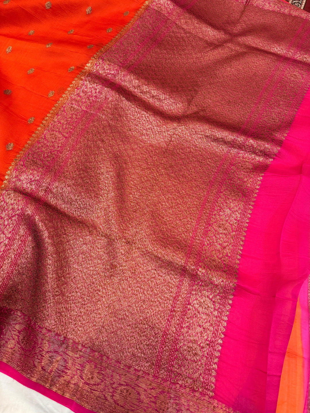 Orange Pure Kora Silk Handloom Banarasi Saree