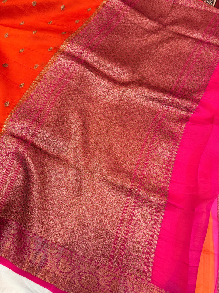 Orange Pure Kora Silk Handloom Banarasi Saree