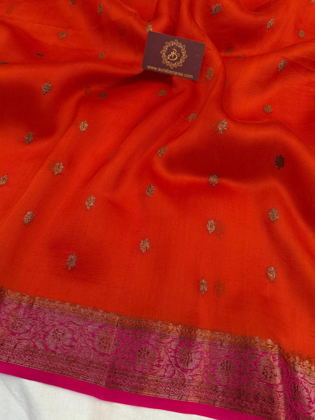 Orange Pure Kora Silk Handloom Banarasi Saree