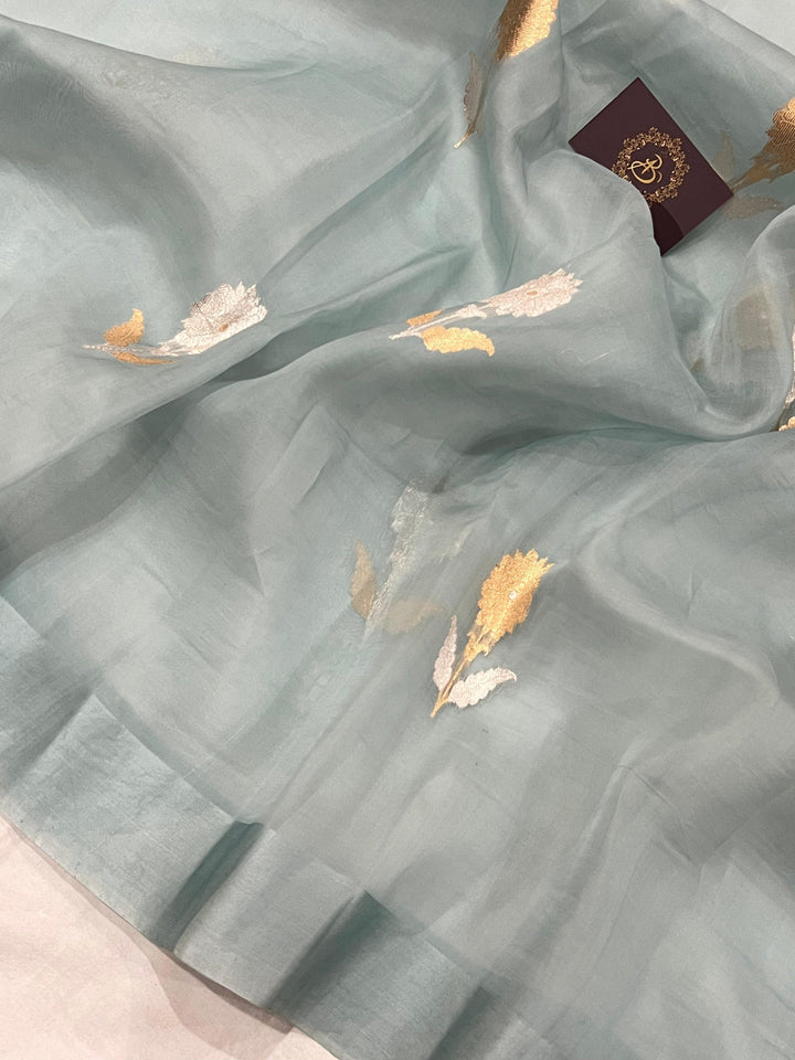 Blue Banarasi Handloom Kora Silk Saree - Aura Benaras
