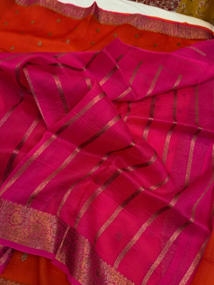 Orange Pure Kora Silk Handloom Banarasi Saree