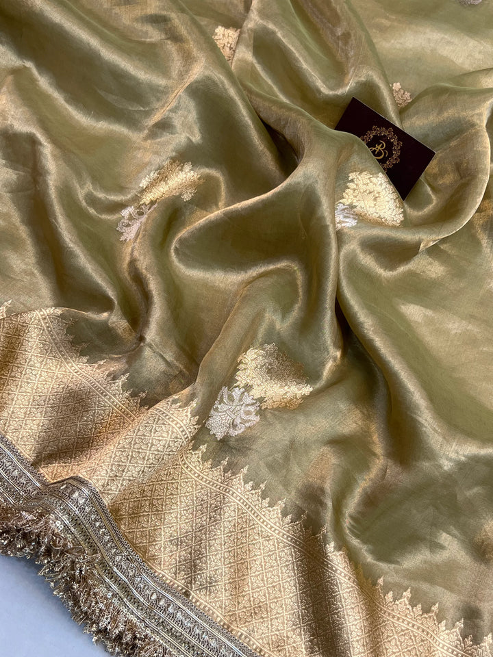 Pista Green Pure Tissue Silk Handloom Banarasi Saree