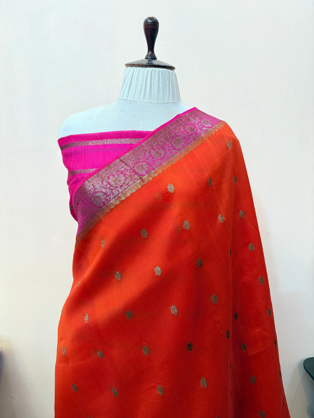 Orange Pure Kora Silk Handloom Banarasi Saree