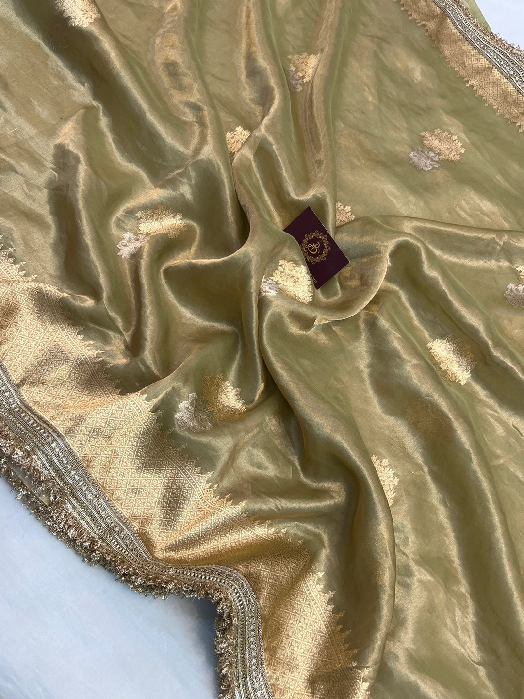 Pista Green Pure Tissue Silk Handloom Banarasi Saree