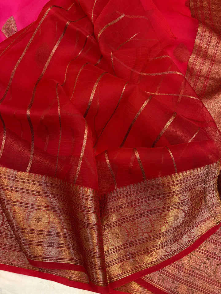 Rani Pink Pure Kora Silk Handloom Banarasi Saree