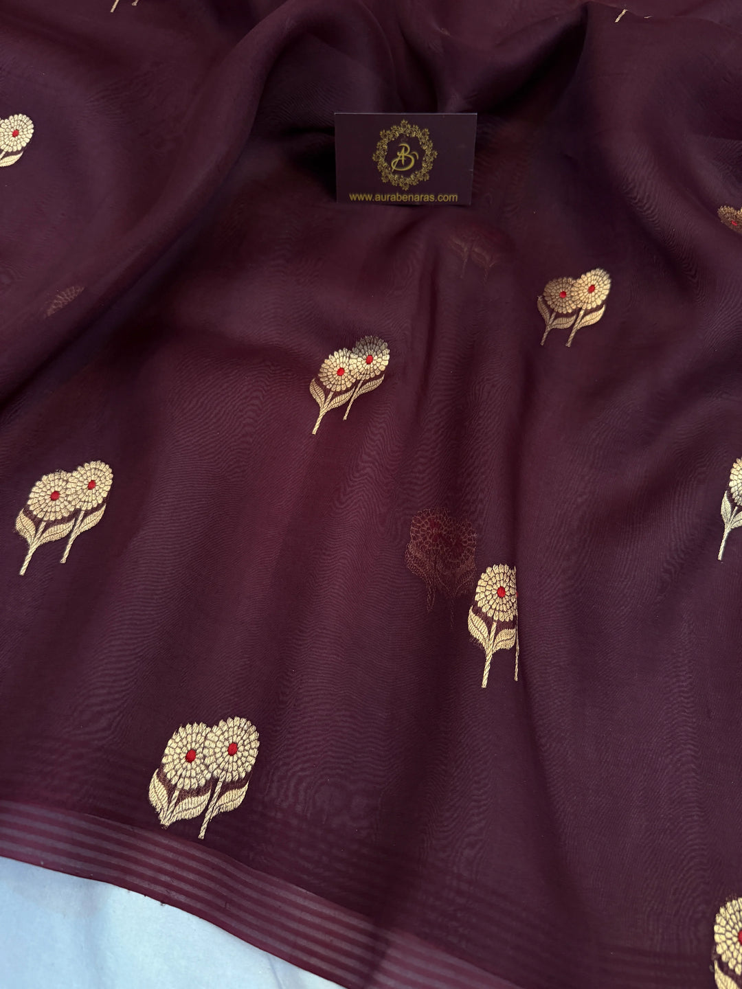 Brown Pure Kora Silk Handloom Banarasi Saree